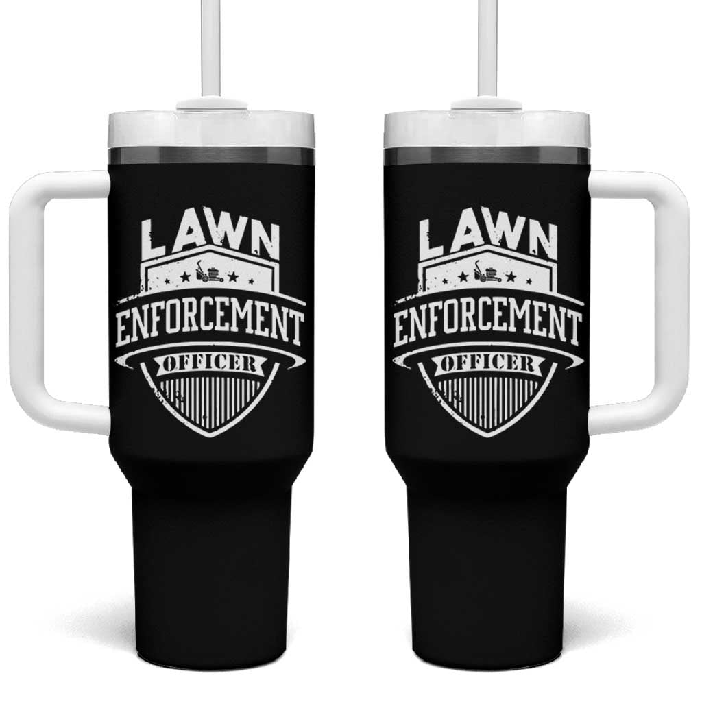 Funny The Lawn Enforcement Officer Tumbler With Handle Gardening Lawn Mower Father's Day - Wonder Print Shop