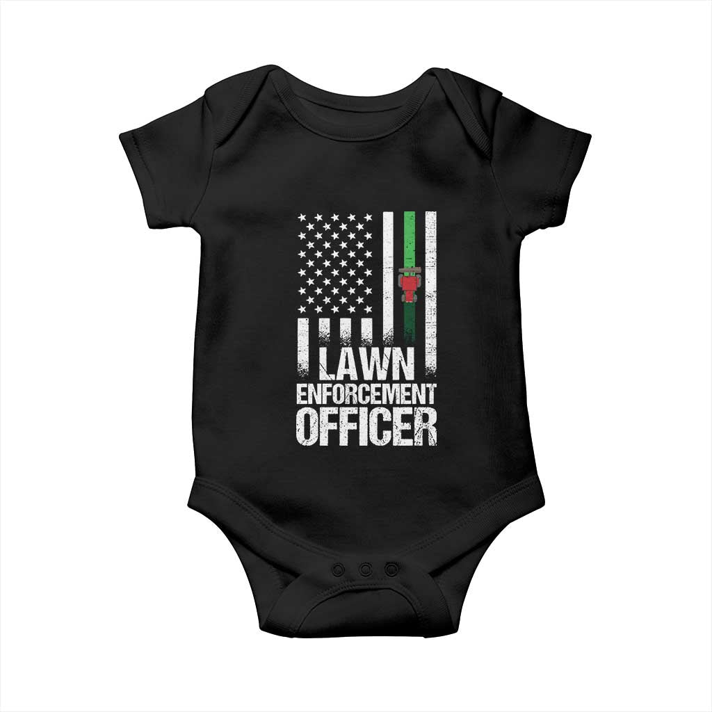 Funny Lawn Enforcement Officer Baby Onesie Gardening Lawn Mower American Flag - Wonder Print Shop