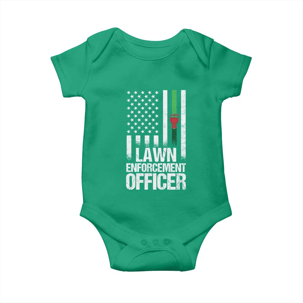 Funny Lawn Enforcement Officer Baby Onesie Gardening Lawn Mower American Flag - Wonder Print Shop