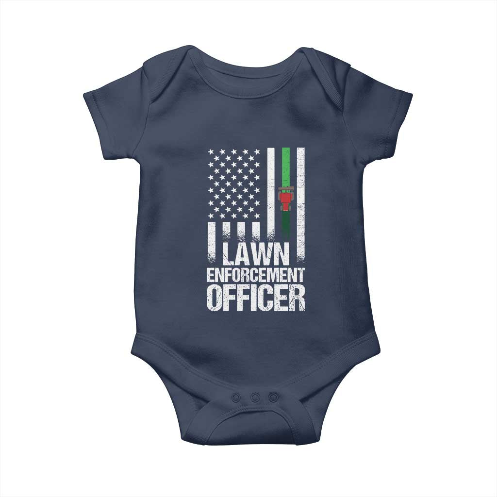 Funny Lawn Enforcement Officer Baby Onesie Gardening Lawn Mower American Flag - Wonder Print Shop
