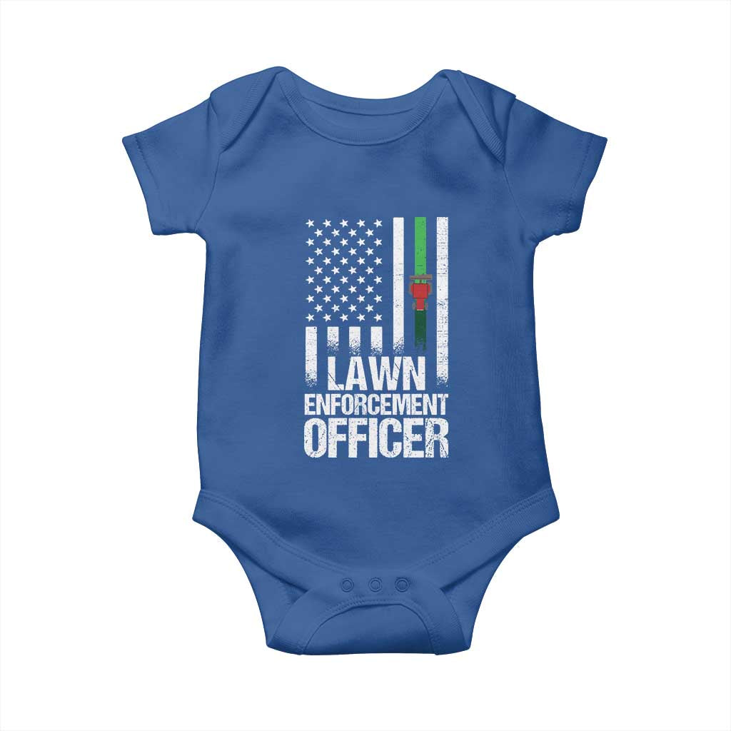 Funny Lawn Enforcement Officer Baby Onesie Gardening Lawn Mower American Flag - Wonder Print Shop