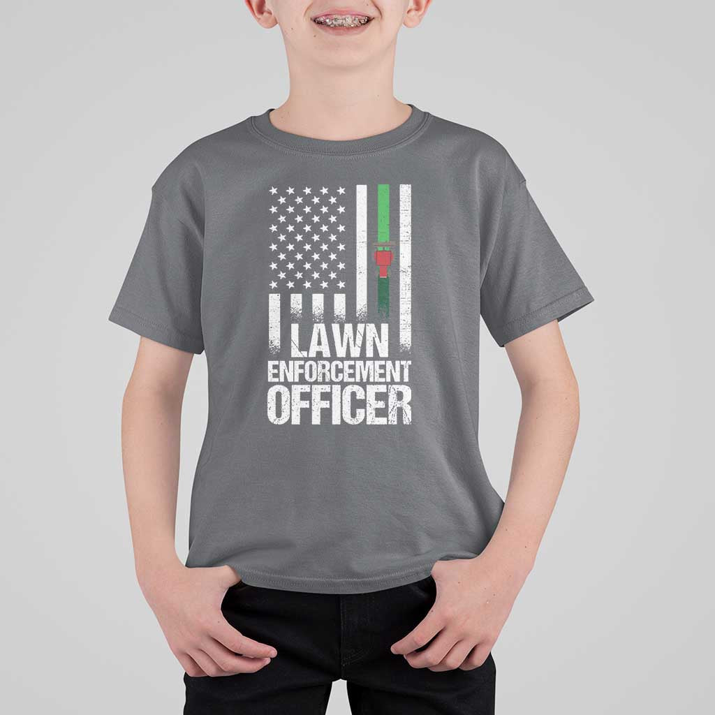 Funny Lawn Enforcement Officer T Shirt For Kid Gardening Lawn Mower American Flag - Wonder Print Shop