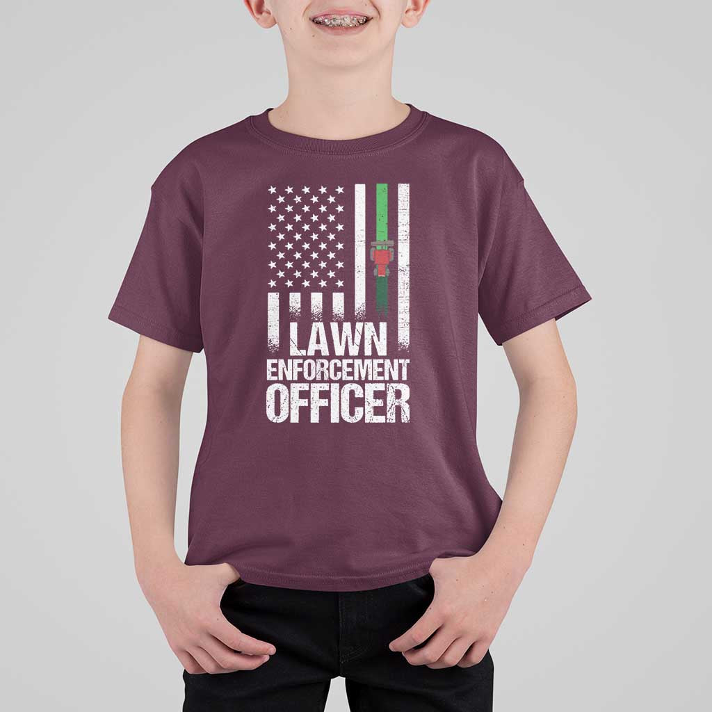 Funny Lawn Enforcement Officer T Shirt For Kid Gardening Lawn Mower American Flag - Wonder Print Shop