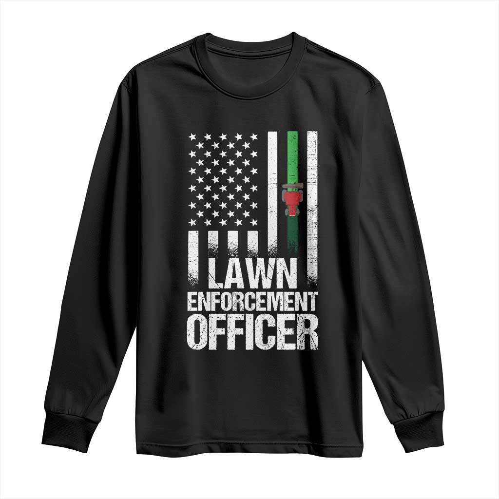 Funny Lawn Enforcement Officer Long Sleeve Shirt Gardening Lawn Mower American Flag - Wonder Print Shop