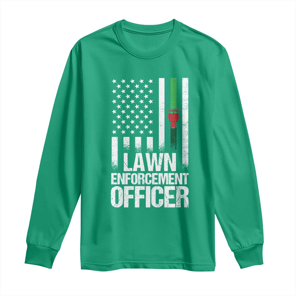 Funny Lawn Enforcement Officer Long Sleeve Shirt Gardening Lawn Mower American Flag - Wonder Print Shop