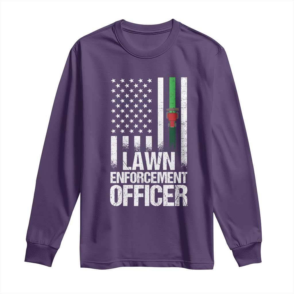 Funny Lawn Enforcement Officer Long Sleeve Shirt Gardening Lawn Mower American Flag - Wonder Print Shop