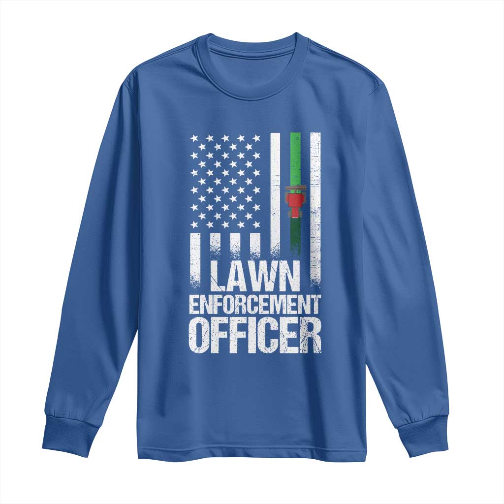 Funny Lawn Enforcement Officer Long Sleeve Shirt Gardening Lawn Mower American Flag - Wonder Print Shop