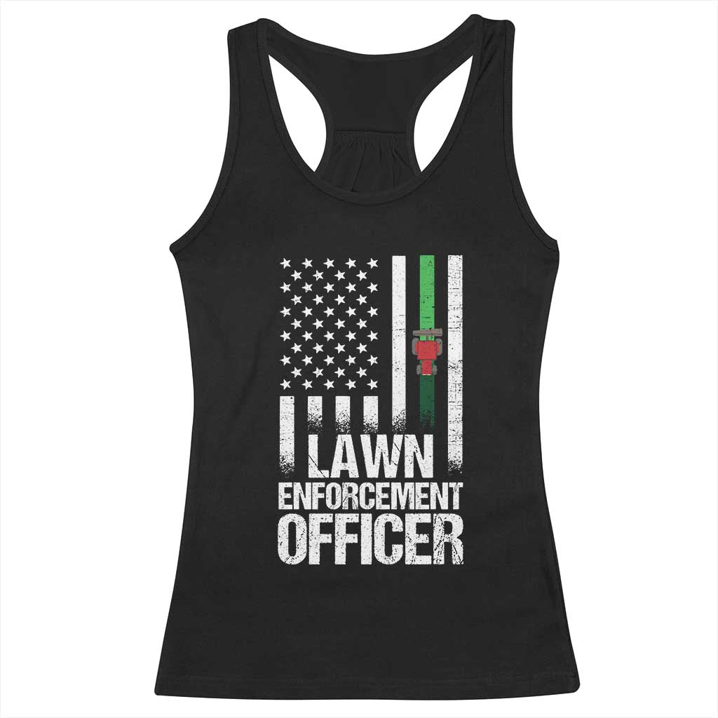 Funny Lawn Enforcement Officer Racerback Tank Top Gardening Lawn Mower American Flag - Wonder Print Shop