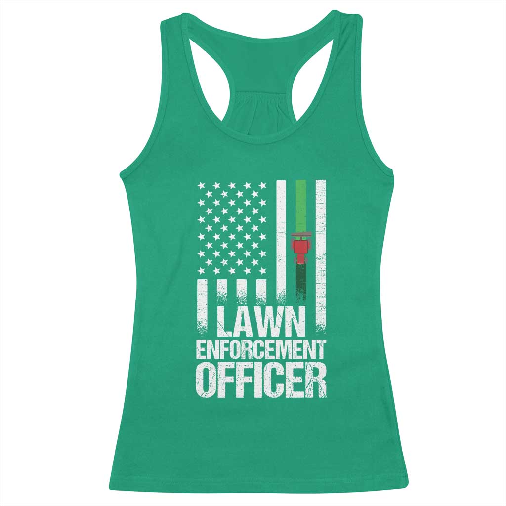 Funny Lawn Enforcement Officer Racerback Tank Top Gardening Lawn Mower American Flag - Wonder Print Shop