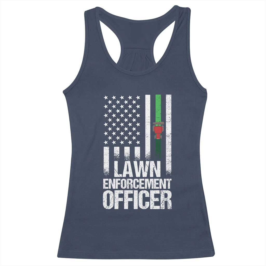 Funny Lawn Enforcement Officer Racerback Tank Top Gardening Lawn Mower American Flag - Wonder Print Shop