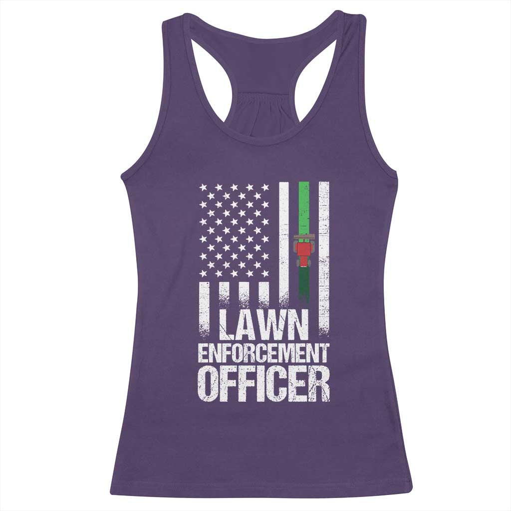 Funny Lawn Enforcement Officer Racerback Tank Top Gardening Lawn Mower American Flag - Wonder Print Shop