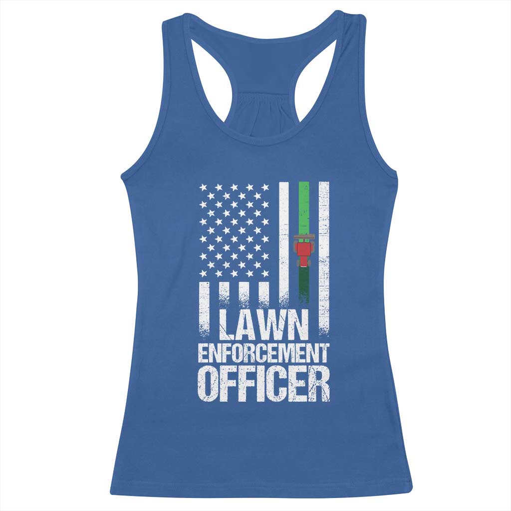 Funny Lawn Enforcement Officer Racerback Tank Top Gardening Lawn Mower American Flag - Wonder Print Shop