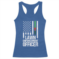 Funny Lawn Enforcement Officer Racerback Tank Top Gardening Lawn Mower American Flag - Wonder Print Shop