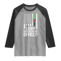 Funny Lawn Enforcement Officer Raglan Shirt Gardening Lawn Mower American Flag - Wonder Print Shop