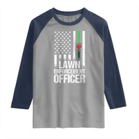 Funny Lawn Enforcement Officer Raglan Shirt Gardening Lawn Mower American Flag - Wonder Print Shop