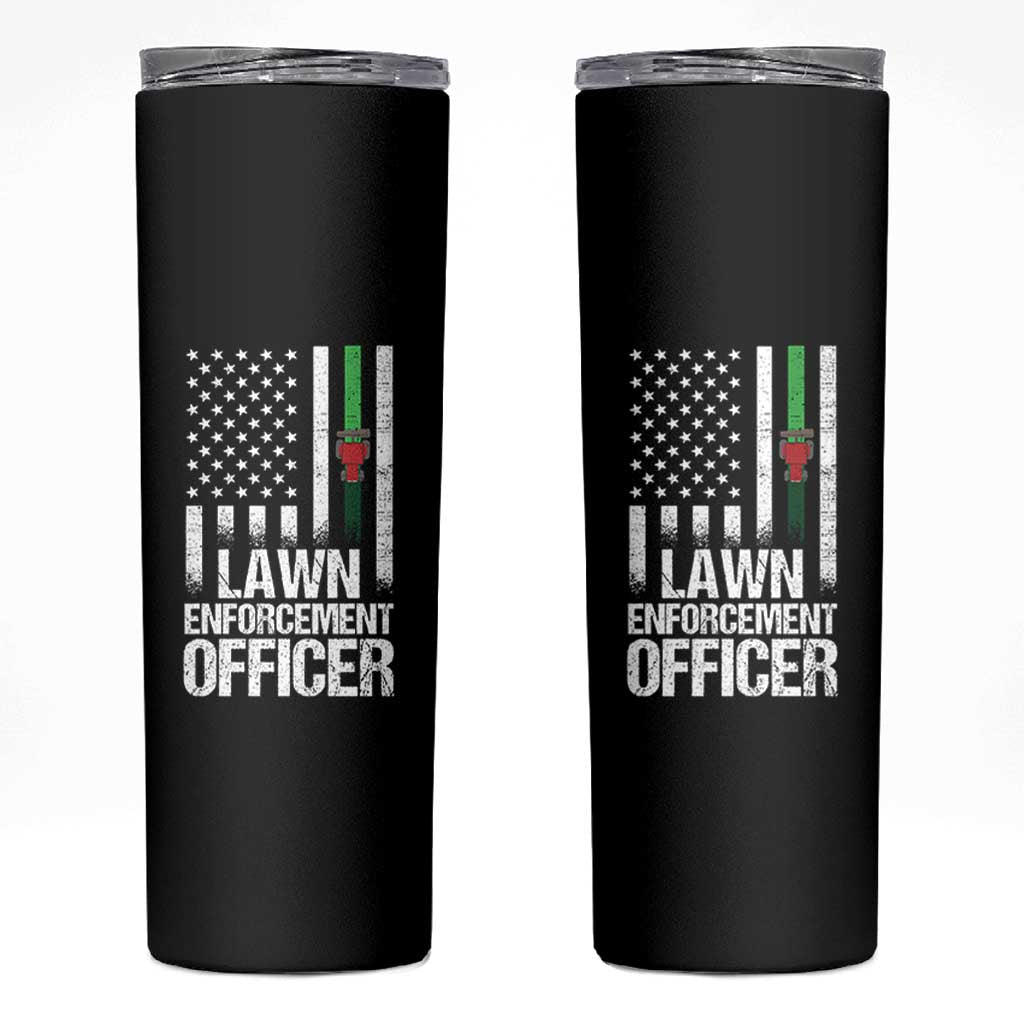 Funny Lawn Enforcement Officer Skinny Tumbler Gardening Lawn Mower American Flag - Wonder Print Shop