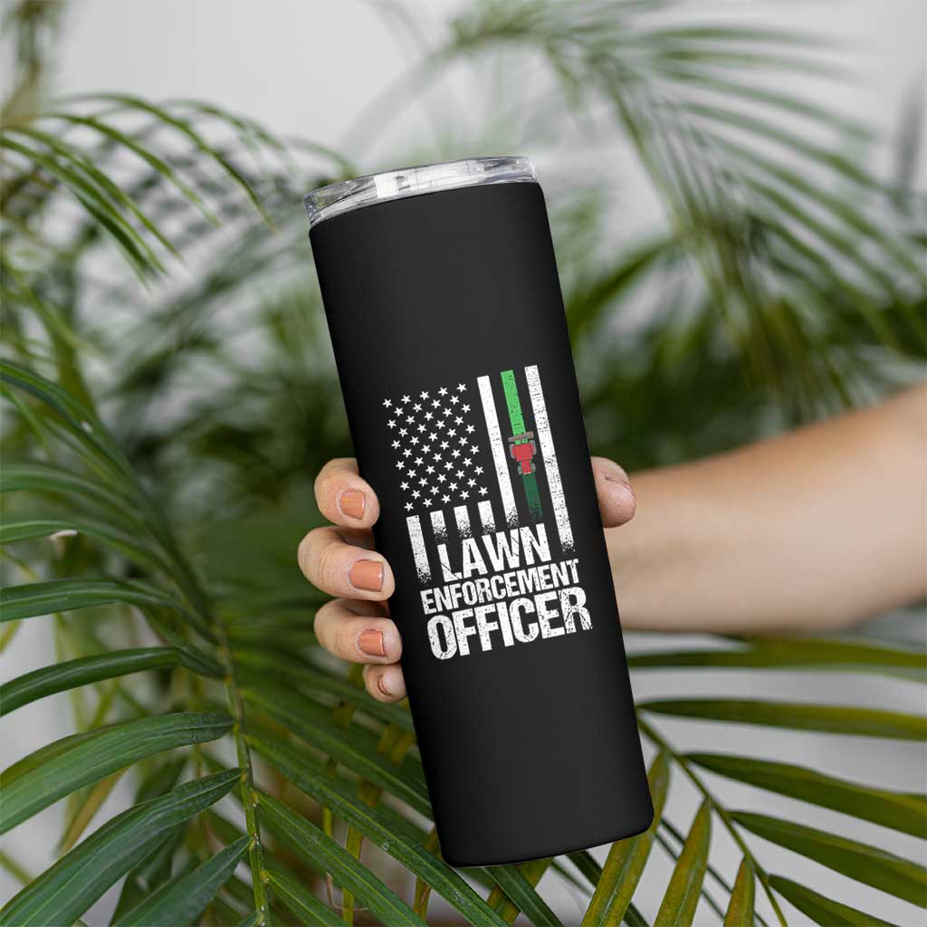 Funny Lawn Enforcement Officer Skinny Tumbler Gardening Lawn Mower American Flag - Wonder Print Shop