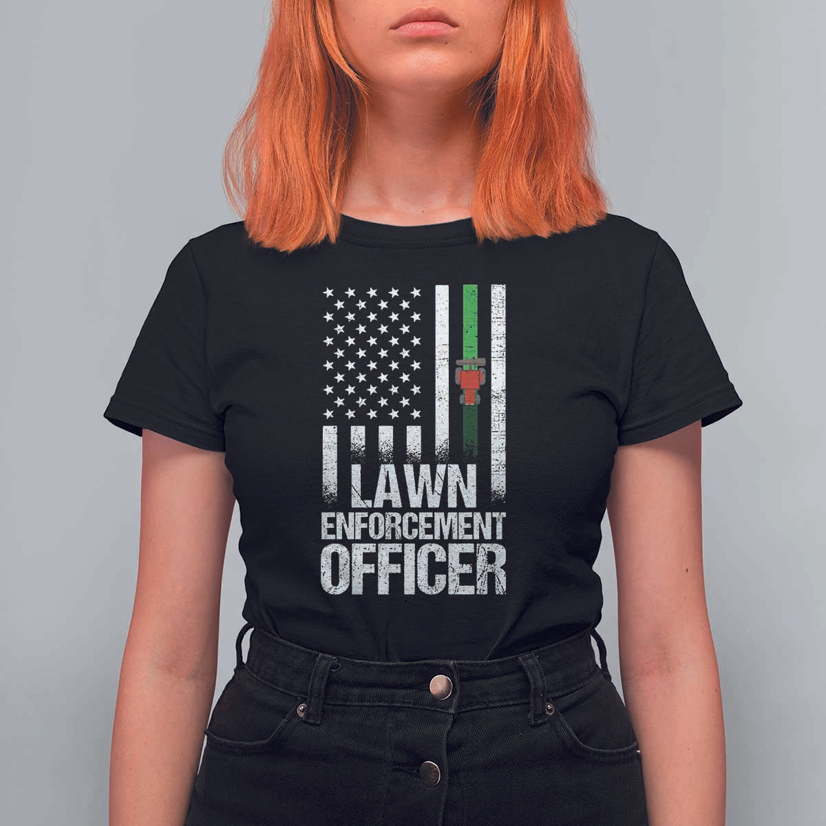 Funny Lawn Enforcement Officer T Shirt For Women Gardening Lawn Mower American Flag - Wonder Print Shop
