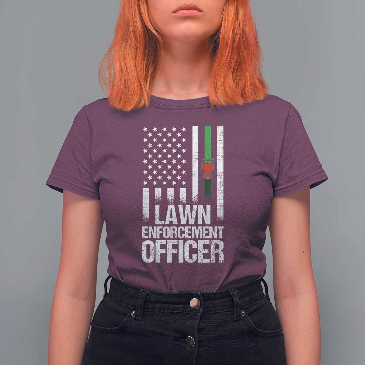Funny Lawn Enforcement Officer T Shirt For Women Gardening Lawn Mower American Flag - Wonder Print Shop