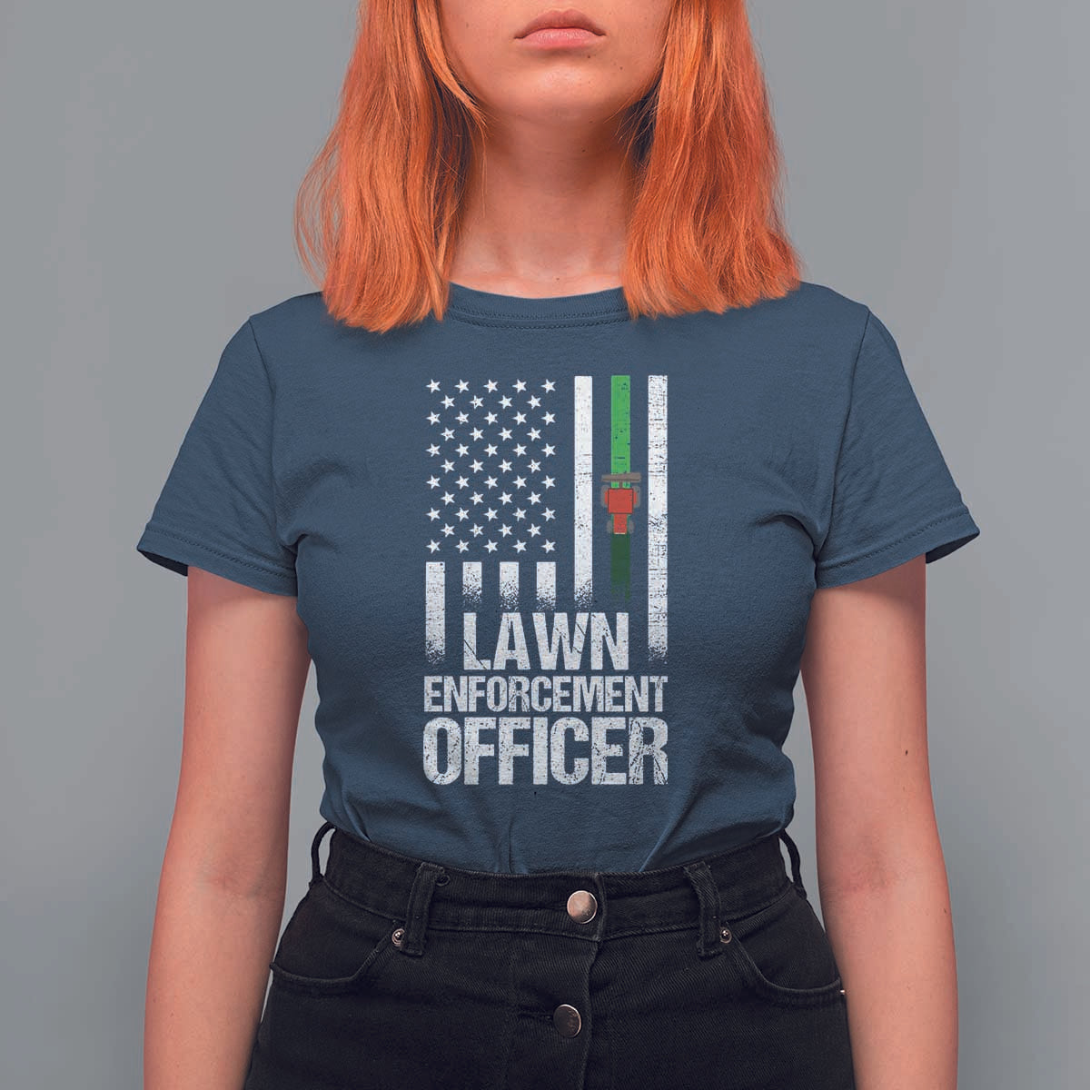 Funny Lawn Enforcement Officer T Shirt For Women Gardening Lawn Mower American Flag - Wonder Print Shop