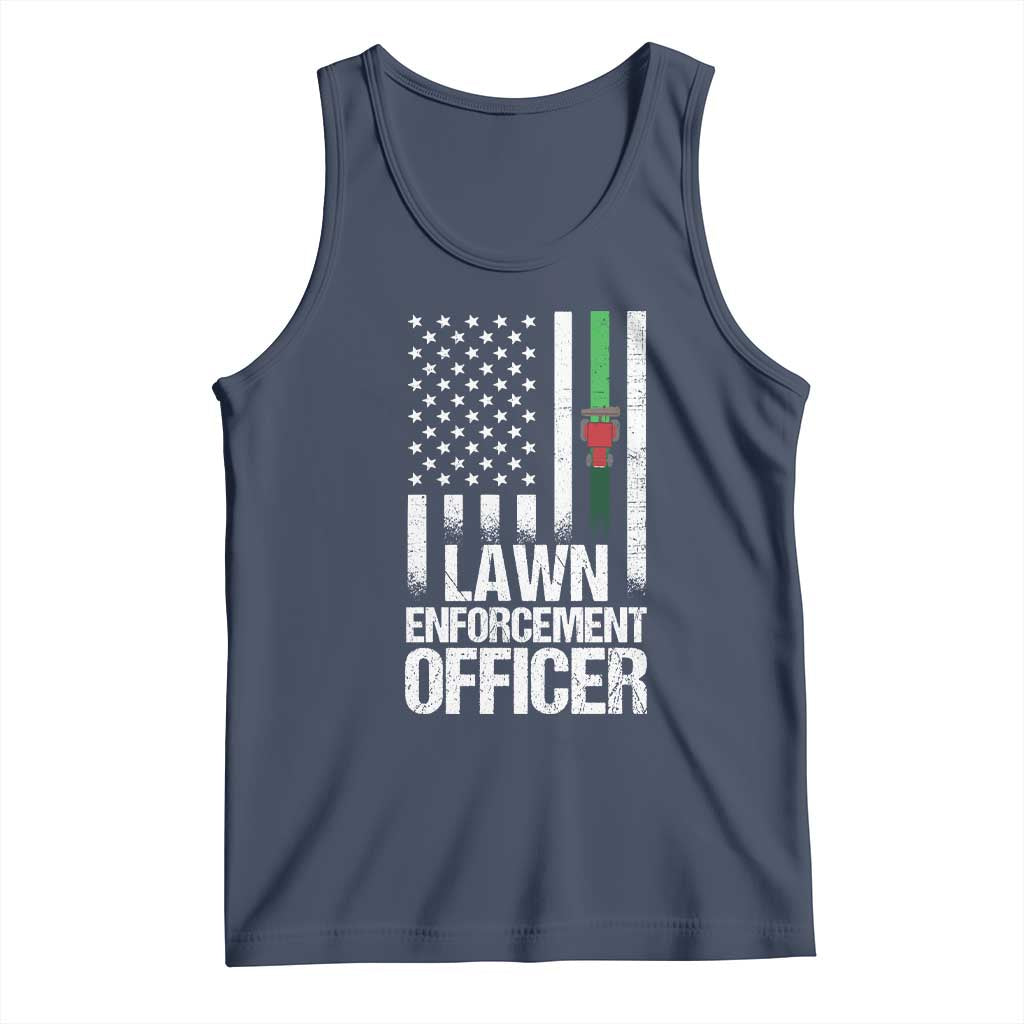 Funny Lawn Enforcement Officer Tank Top Gardening Lawn Mower American Flag - Wonder Print Shop