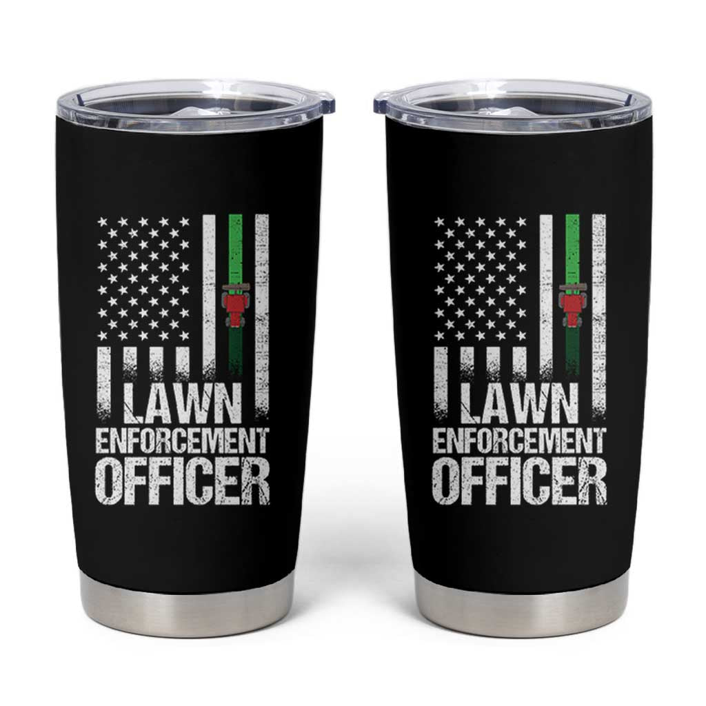 Funny Lawn Enforcement Officer Tumbler Cup Gardening Lawn Mower American Flag - Wonder Print Shop