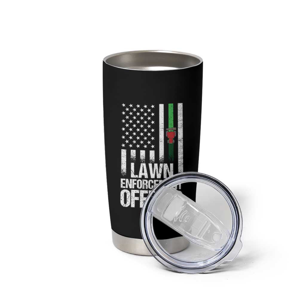 Funny Lawn Enforcement Officer Tumbler Cup Gardening Lawn Mower American Flag - Wonder Print Shop