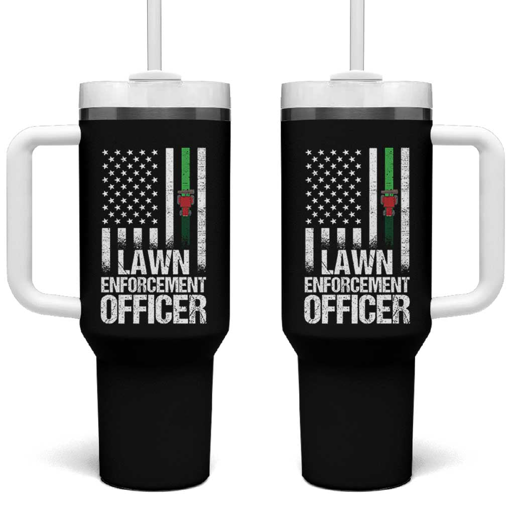 Funny Lawn Enforcement Officer Tumbler With Handle Gardening Lawn Mower American Flag - Wonder Print Shop