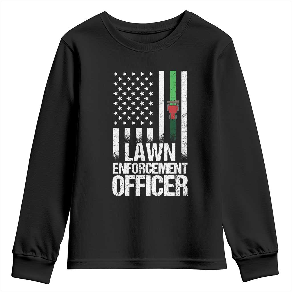 Funny Lawn Enforcement Officer Youth Sweatshirt Gardening Lawn Mower American Flag - Wonder Print Shop