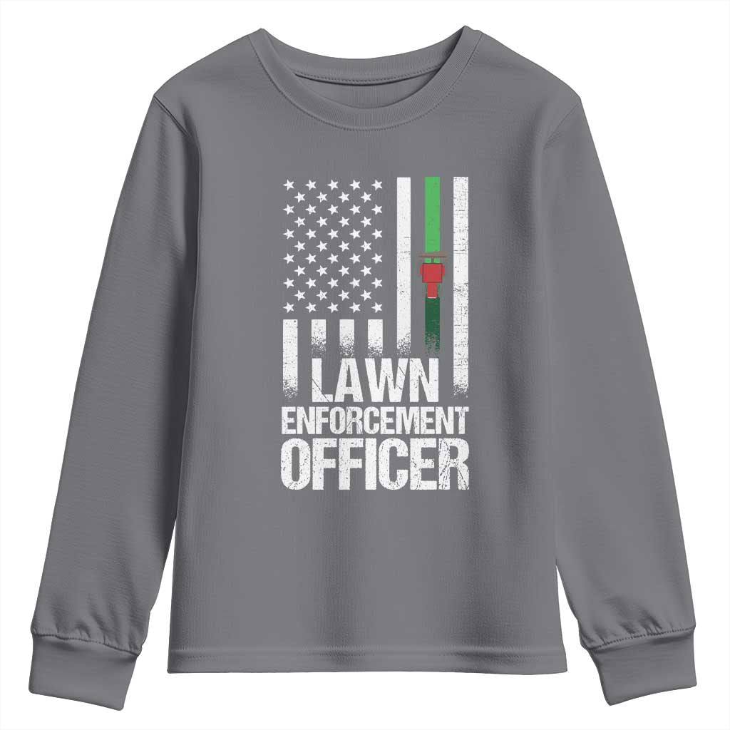 Funny Lawn Enforcement Officer Youth Sweatshirt Gardening Lawn Mower American Flag - Wonder Print Shop