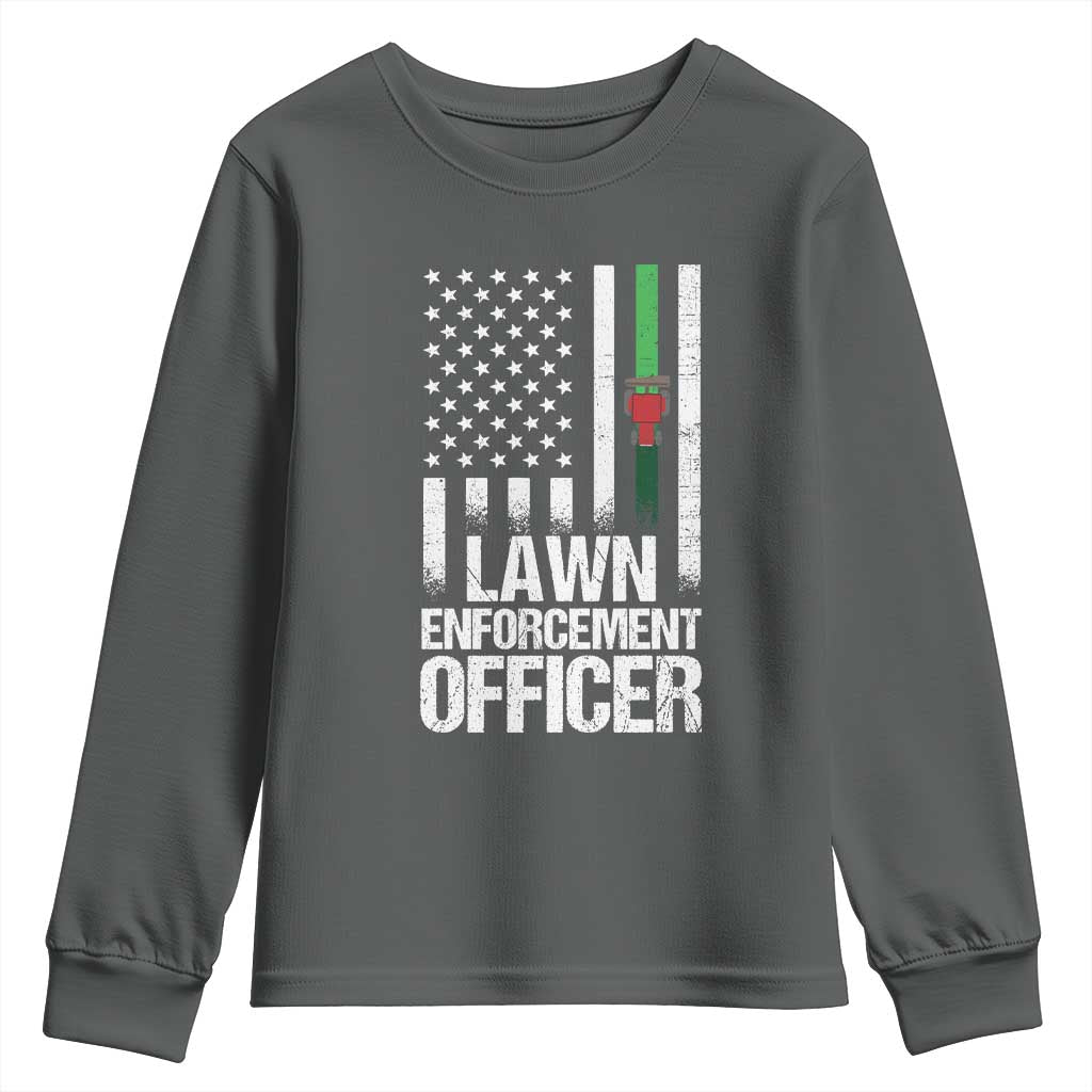 Funny Lawn Enforcement Officer Youth Sweatshirt Gardening Lawn Mower American Flag - Wonder Print Shop