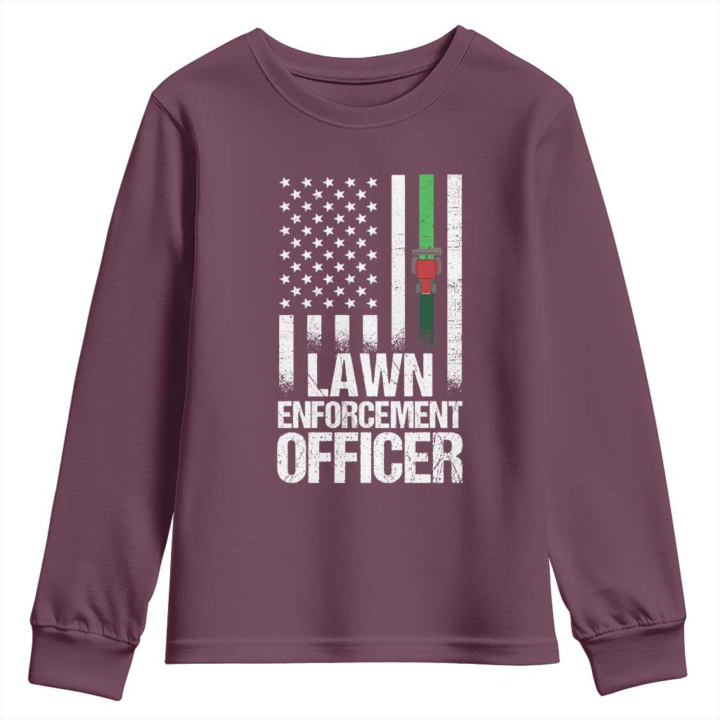 Funny Lawn Enforcement Officer Youth Sweatshirt Gardening Lawn Mower American Flag - Wonder Print Shop