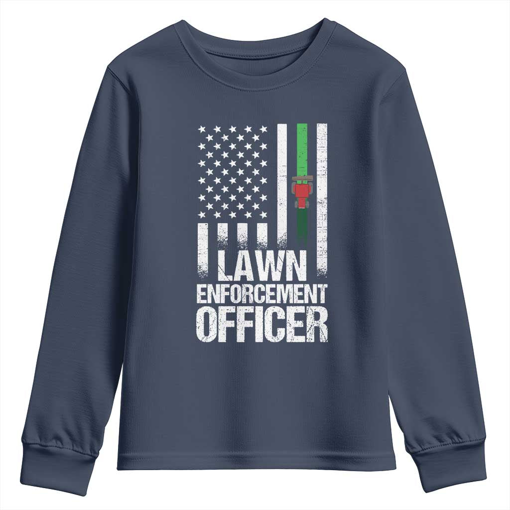 Funny Lawn Enforcement Officer Youth Sweatshirt Gardening Lawn Mower American Flag - Wonder Print Shop