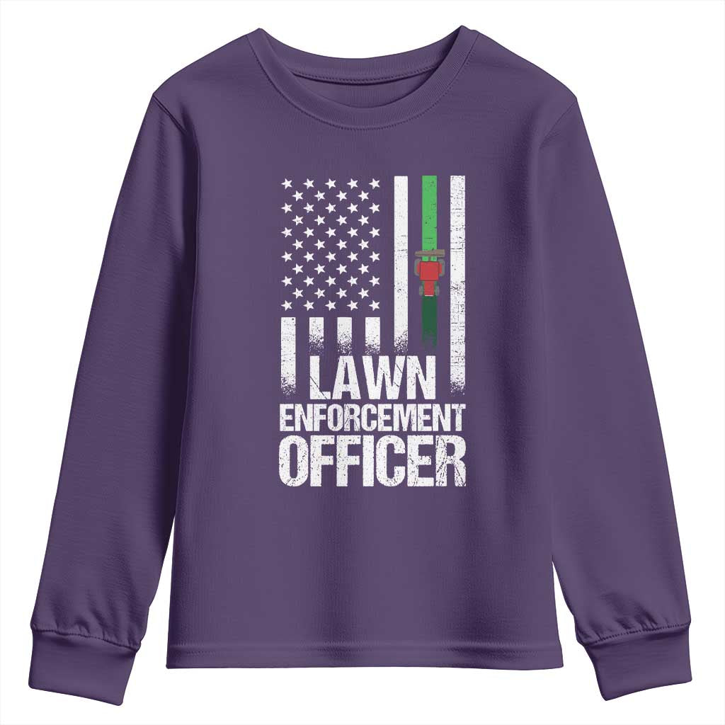 Funny Lawn Enforcement Officer Youth Sweatshirt Gardening Lawn Mower American Flag - Wonder Print Shop