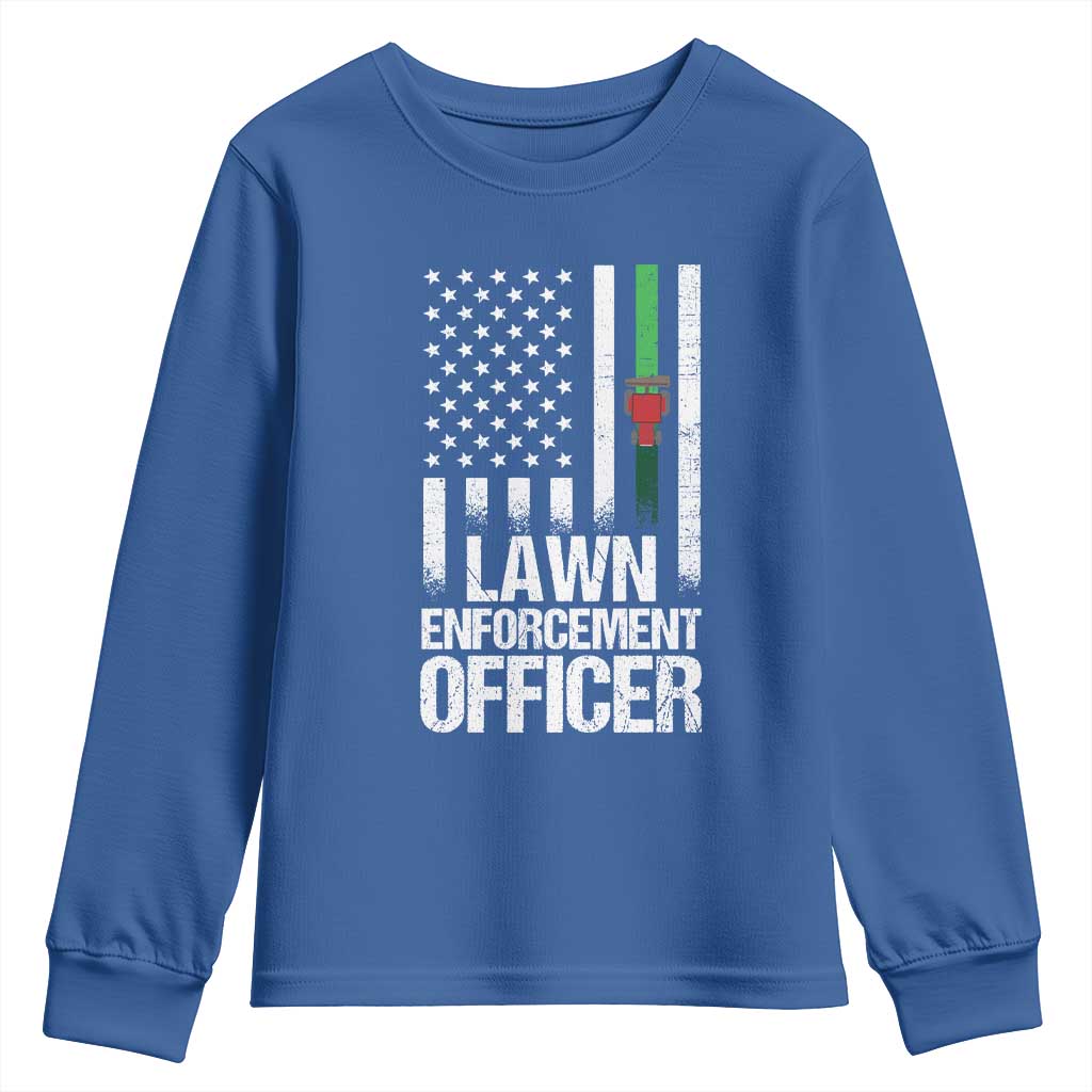 Funny Lawn Enforcement Officer Youth Sweatshirt Gardening Lawn Mower American Flag - Wonder Print Shop
