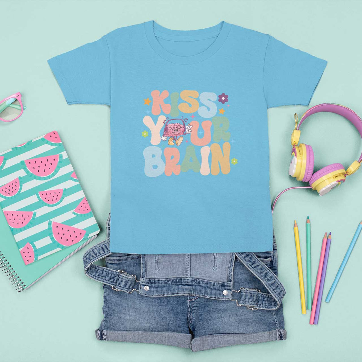 Funny Special Education Teacher T Shirt For Kid Kiss Your Brain Retro Groove Flower Star - Wonder Print Shop