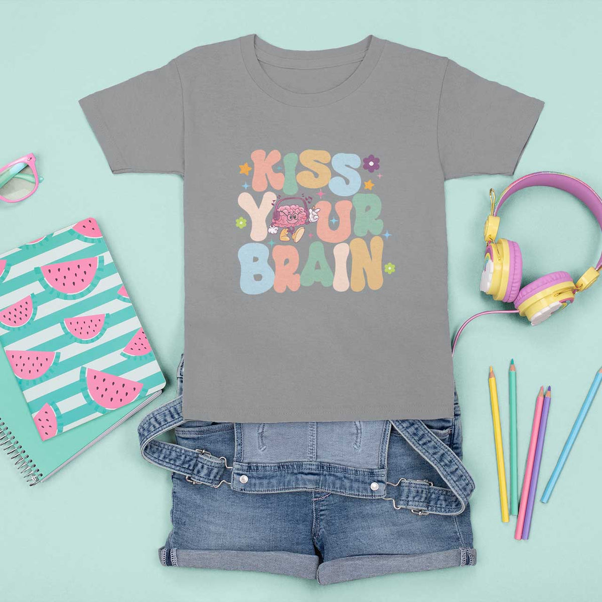 Funny Special Education Teacher T Shirt For Kid Kiss Your Brain Retro Groove Flower Star - Wonder Print Shop