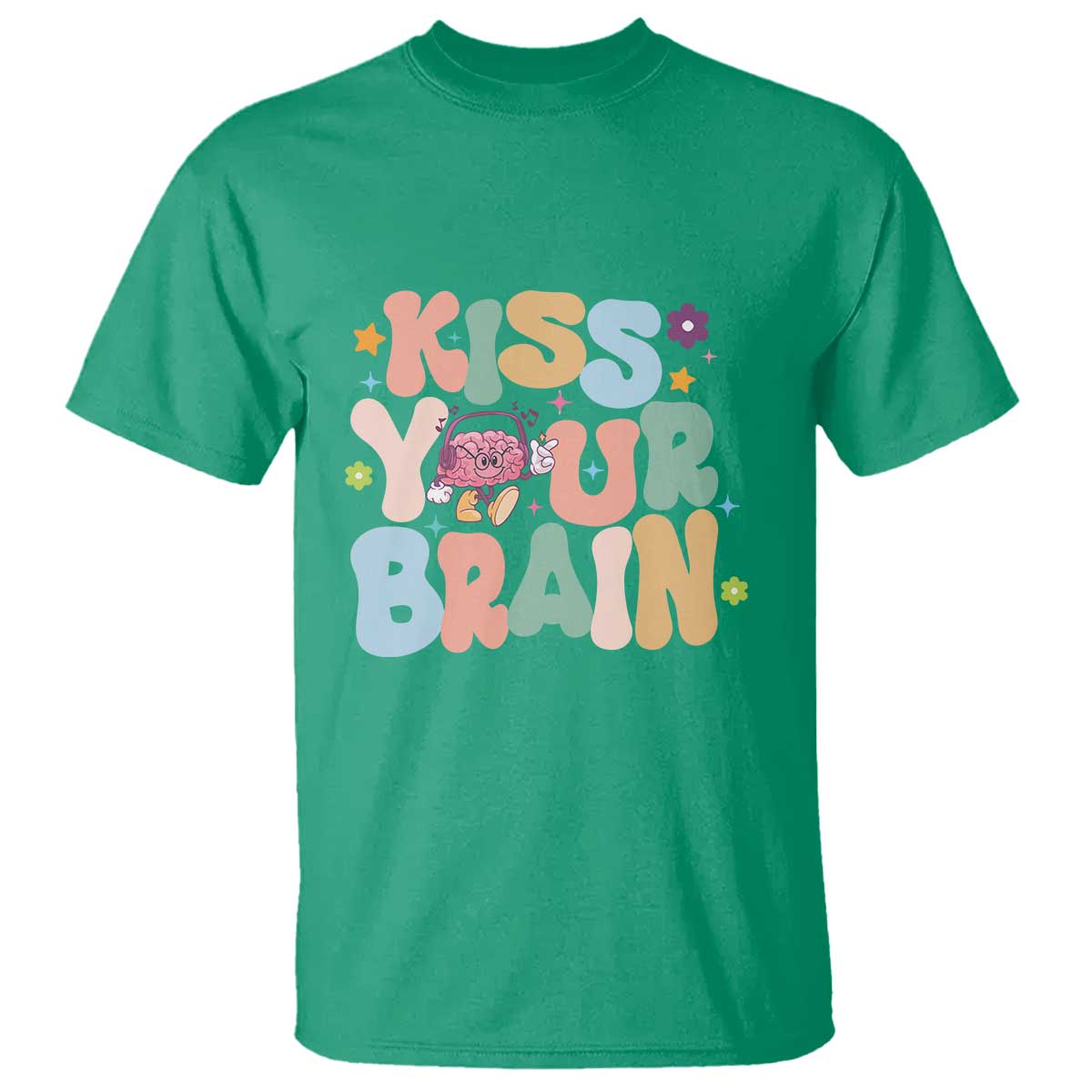 Funny Special Education Teacher T Shirt Kiss Your Brain Retro Groove Flower Star - Wonder Print Shop