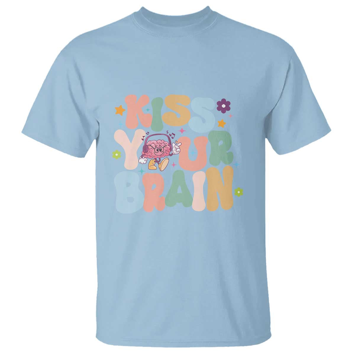 Funny Special Education Teacher T Shirt Kiss Your Brain Retro Groove Flower Star - Wonder Print Shop