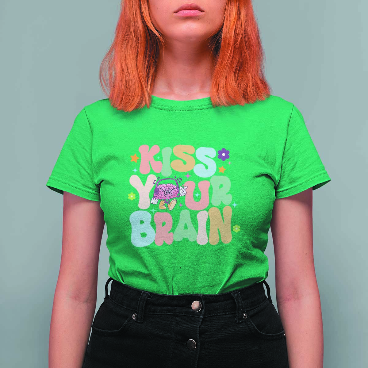 Funny Special Education Teacher T Shirt For Women Kiss Your Brain Retro Groove Flower Star - Wonder Print Shop