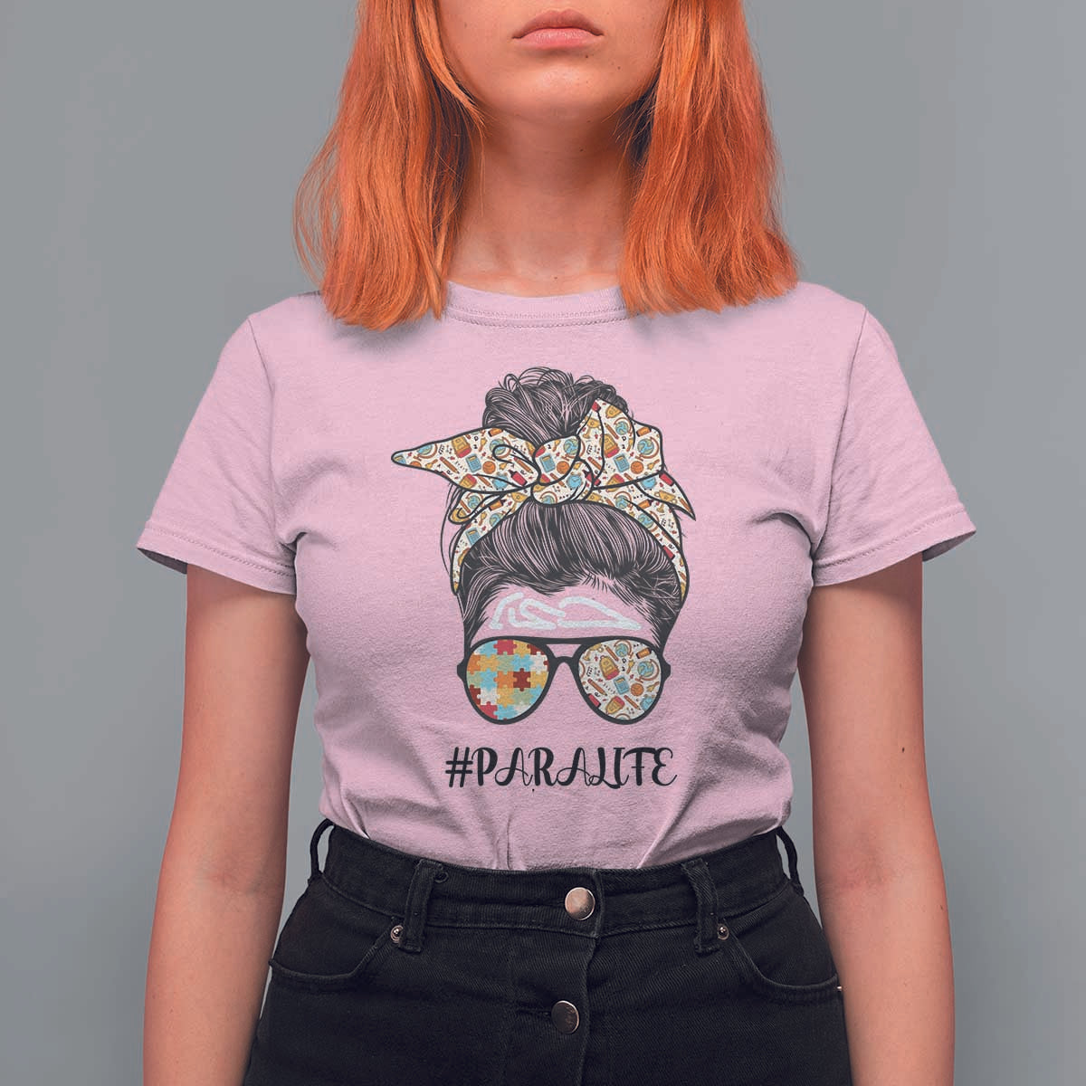 Paraprofessional Teacher T Shirt For Women Para Life Messy Bun Sunglasses School Supplies - Wonder Print Shop