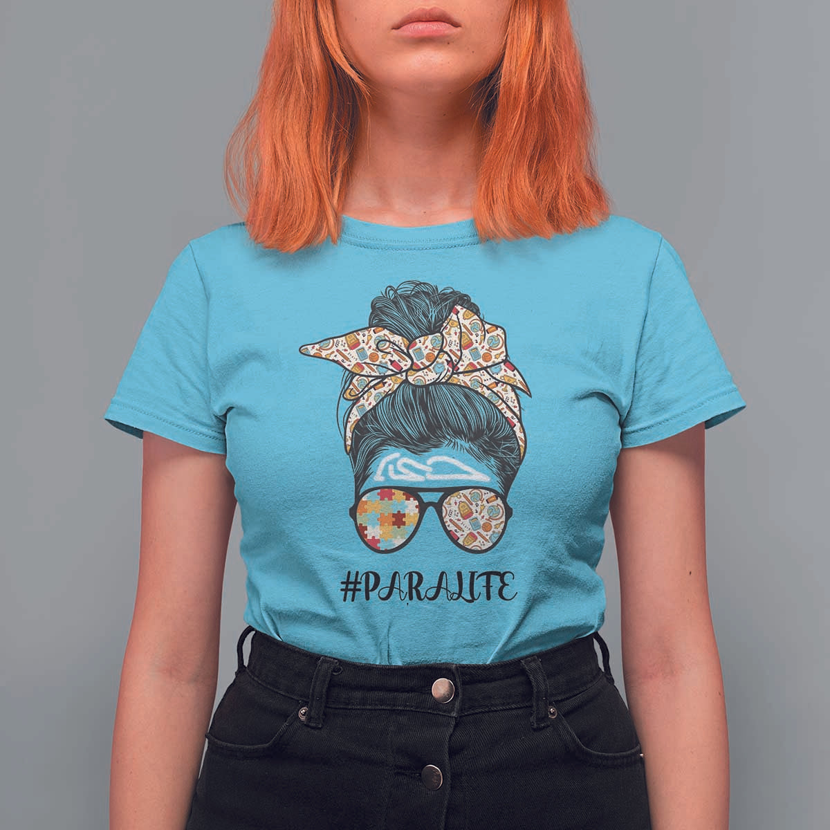 Paraprofessional Teacher T Shirt For Women Para Life Messy Bun Sunglasses School Supplies - Wonder Print Shop