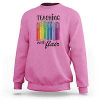 Funny Teacher Sweatshirt Teaching With Flair Colorful Pen Back To School - Wonder Print Shop