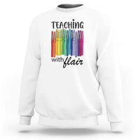 Funny Teacher Sweatshirt Teaching With Flair Colorful Pen Back To School - Wonder Print Shop