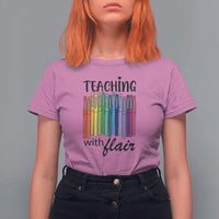 Funny Teacher T Shirt For Women Teaching With Flair Colorful Pen Back To School - Wonder Print Shop