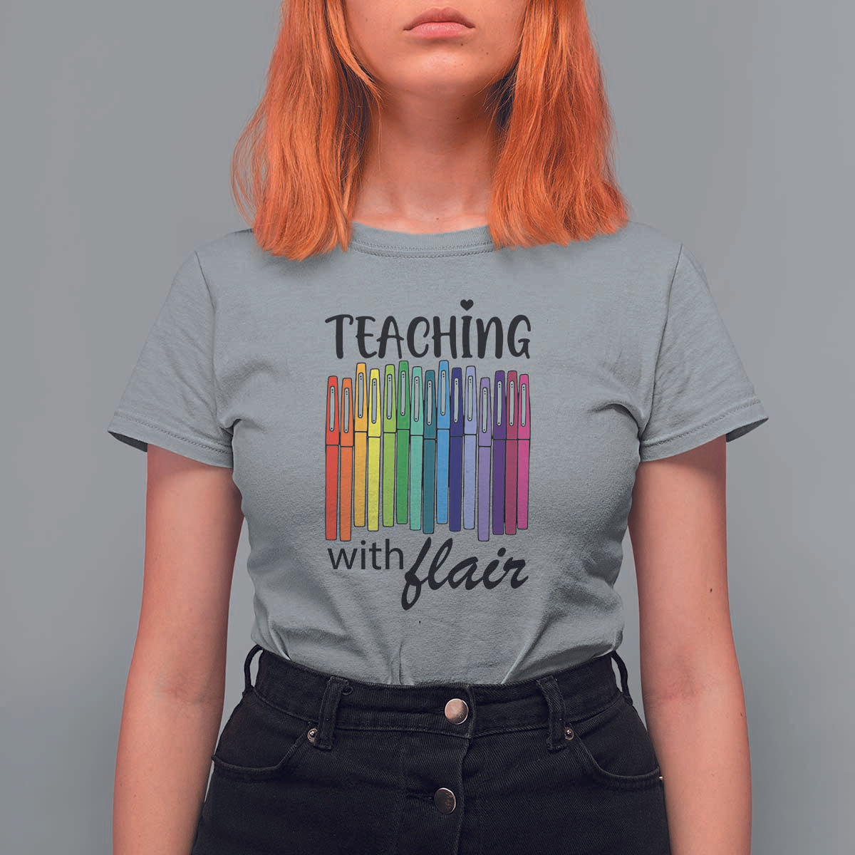 Funny Teacher T Shirt For Women Teaching With Flair Colorful Pen Back To School - Wonder Print Shop