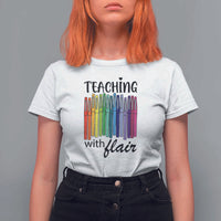 Funny Teacher T Shirt For Women Teaching With Flair Colorful Pen Back To School - Wonder Print Shop