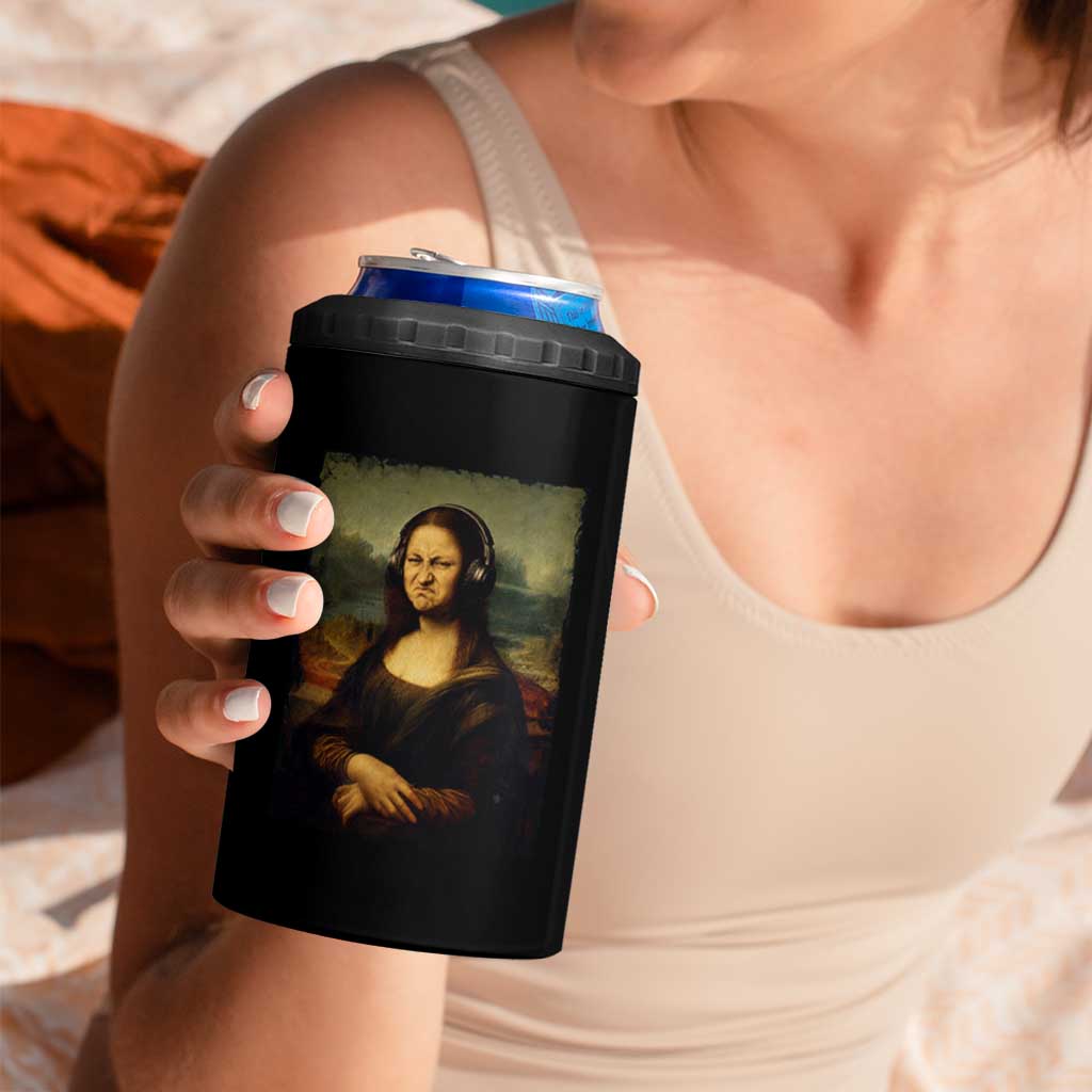 Funny Mona Lisa Bass Face Music Lovers DJs 4 in 1 Can Cooler Tumbler