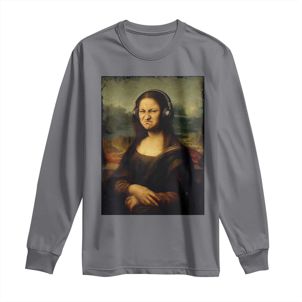Funny Mona Lisa Bass Face Music Lovers DJs Long Sleeve Shirt
