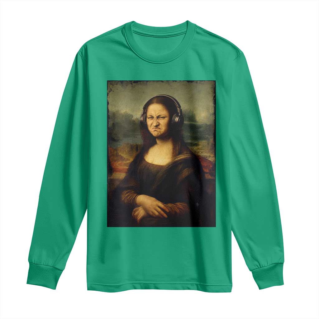 Funny Mona Lisa Bass Face Music Lovers DJs Long Sleeve Shirt